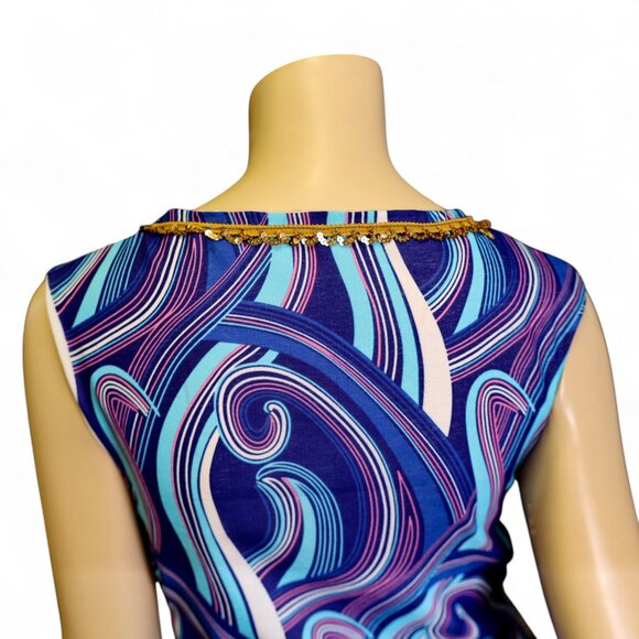 Vintage 70s Psychedelic Sleeveless Open-Side Maxi Dress - Picture 9 of 11